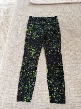 lululemon athletica Black Leggings with Neon Green Splatter